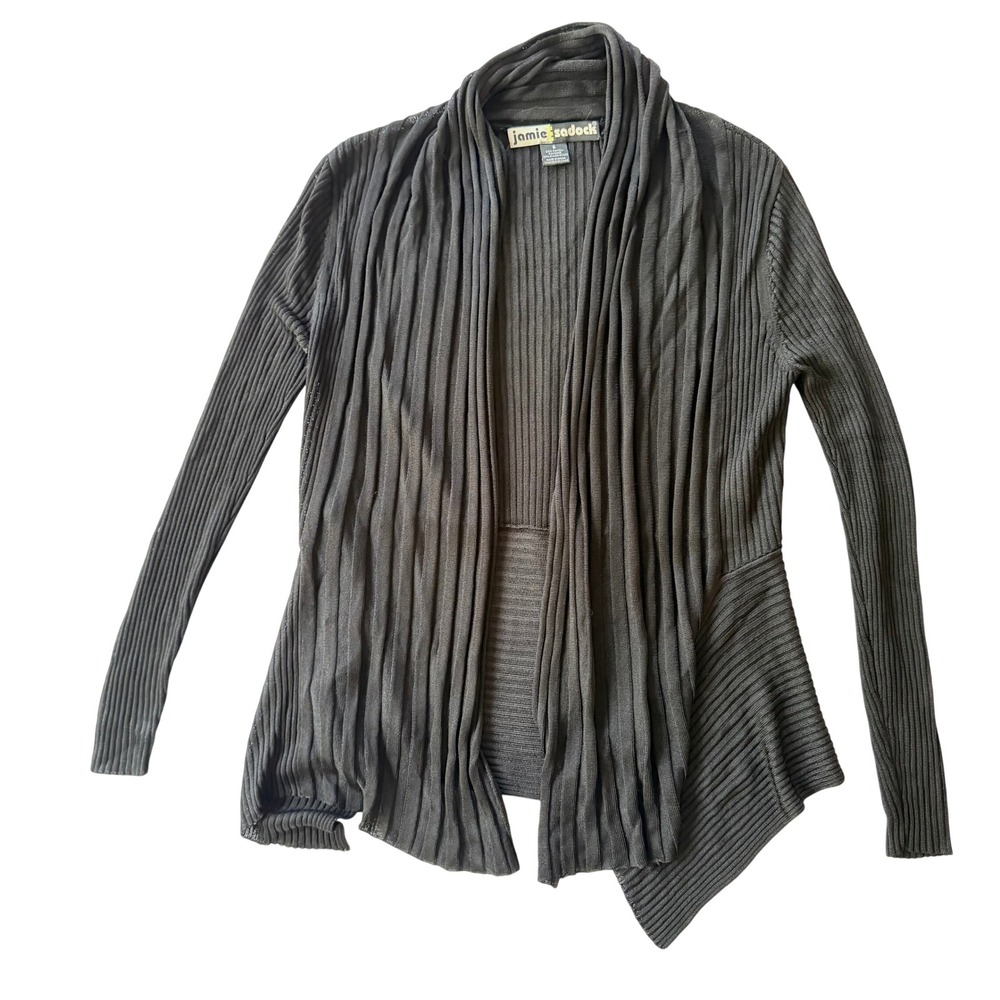 Jamie Sadock Cardigan Women S Black Excellent Ribbed Draped Open Front Shawl